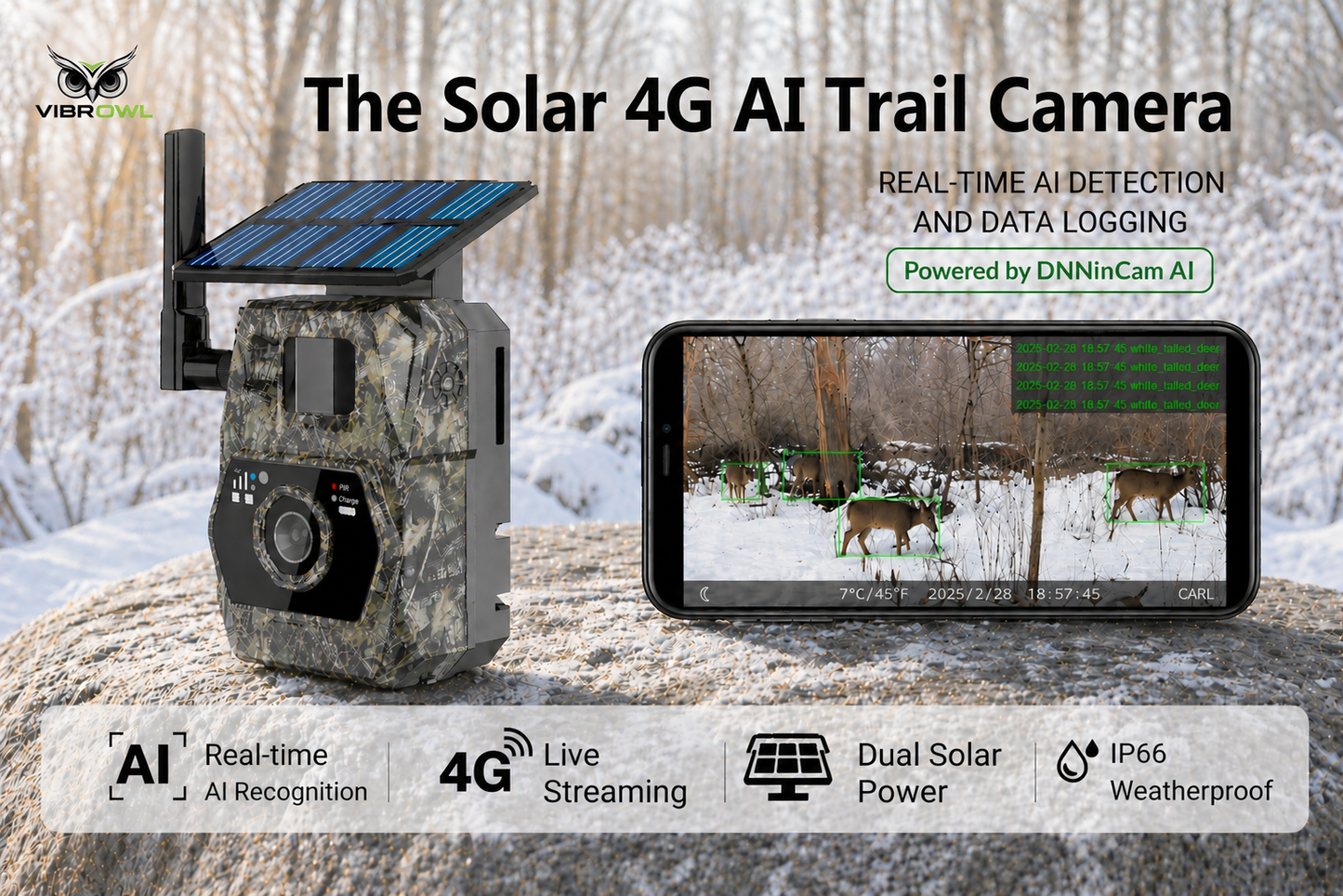 VIBROWL Cam AI 4G Solar Trail Camera